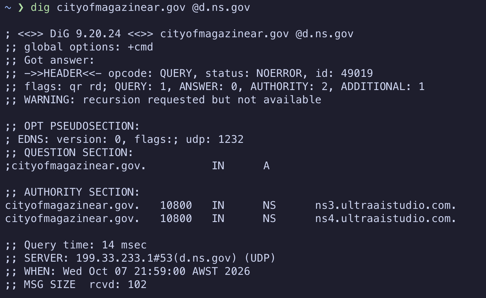 Fixed NS records for cityofmagazinear.gov